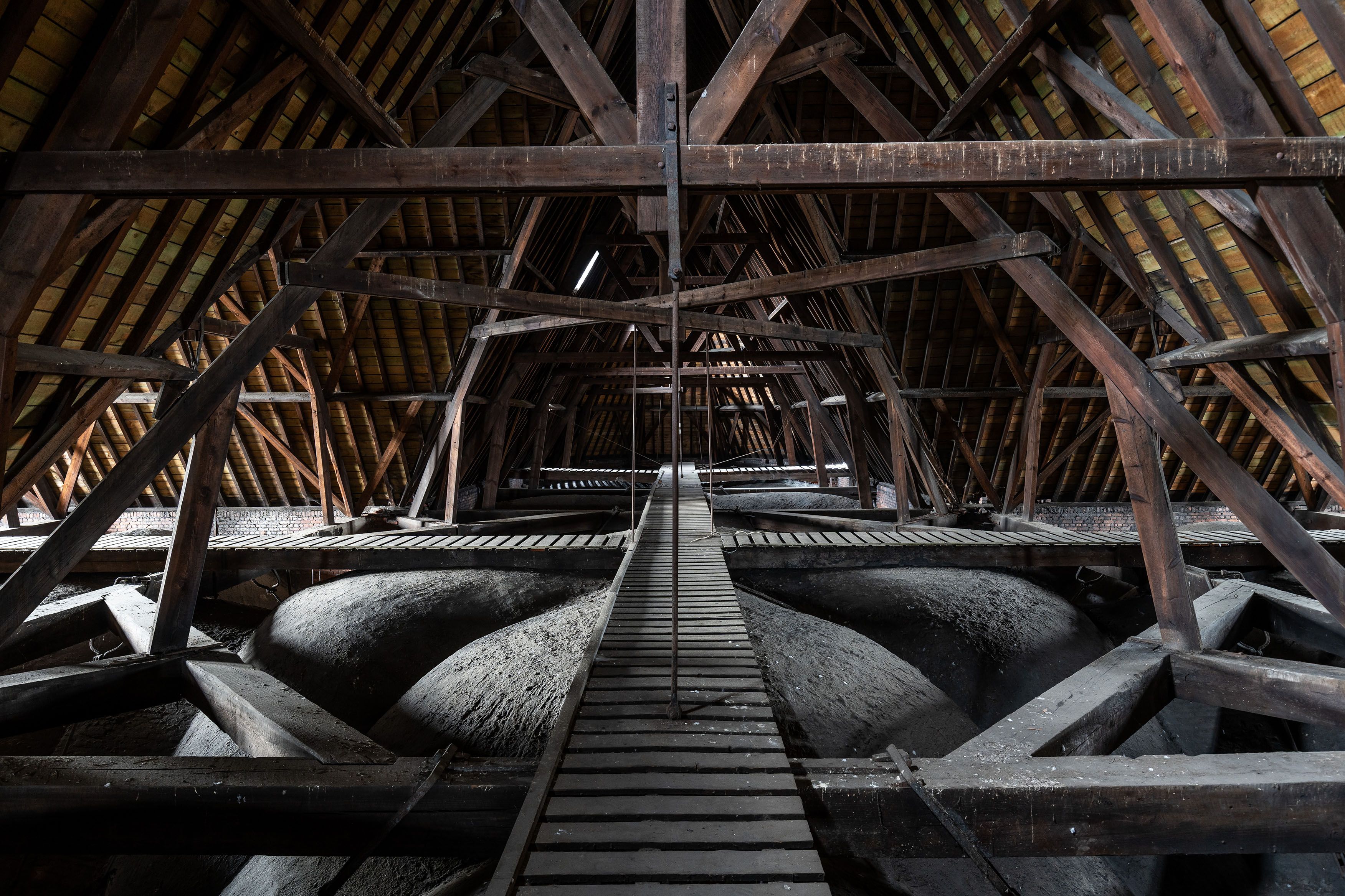 Houten zoldering van de Heilige Familiekerk.