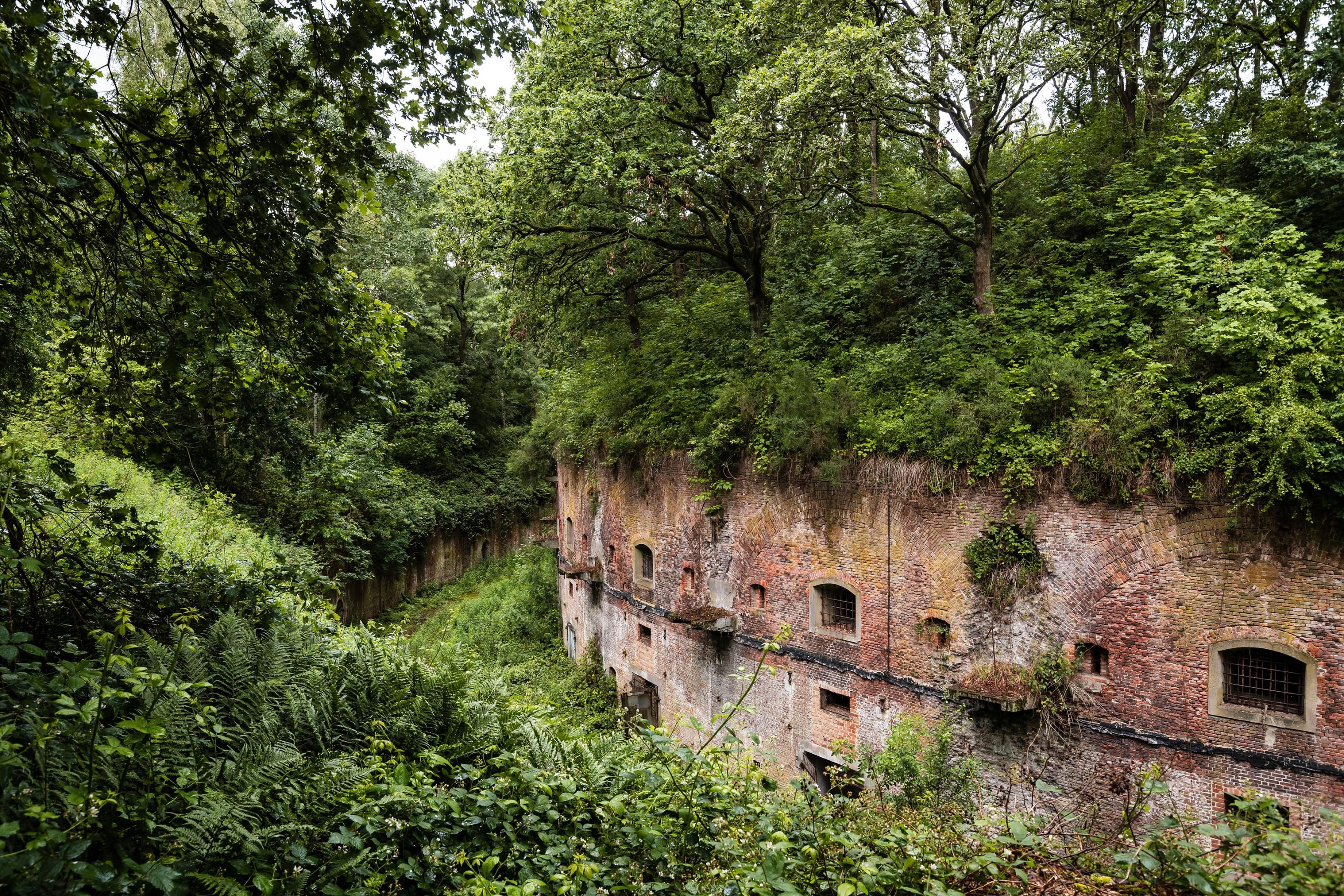 Het reduit van fort 7 omgeven door groen.
